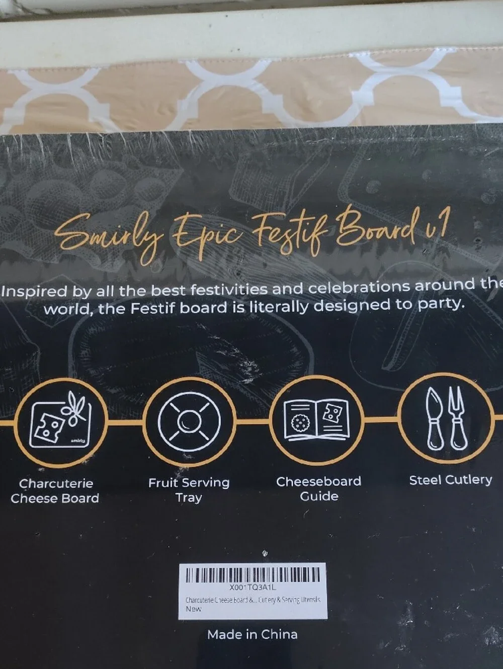 SMIRLY Bamboo Charcuterie Cheese Board Set with Utensils & Fruit Tray NIB